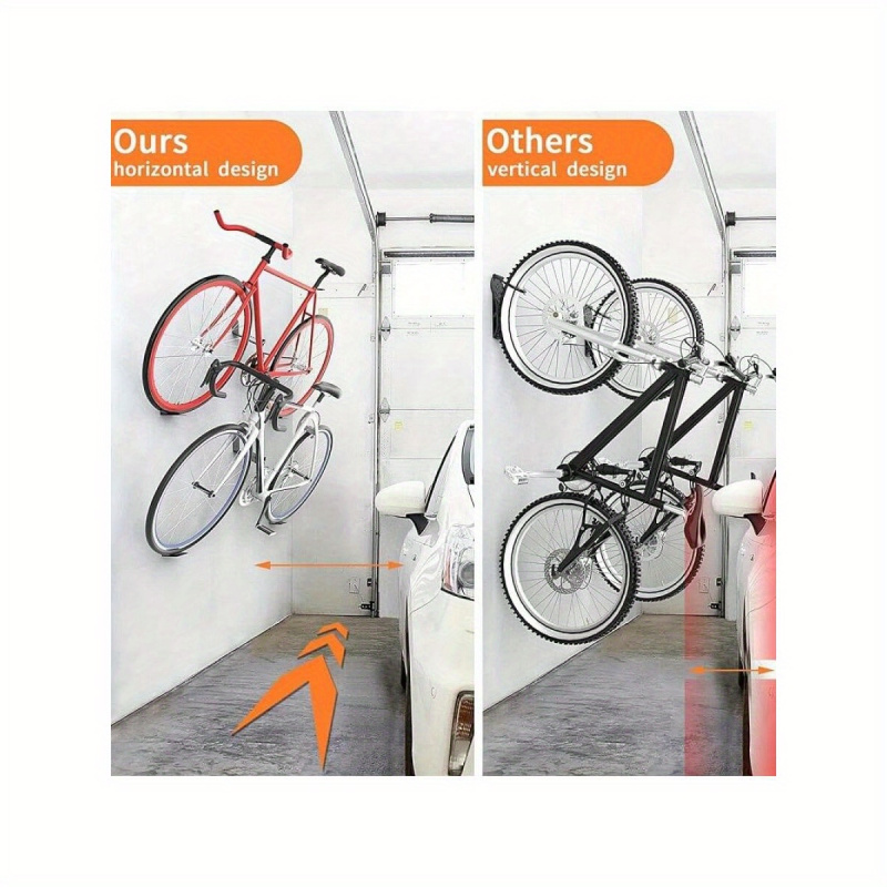 Cycling Gear Wall Hanger - ที่แขวนจักรยานแบบติดผนังแนวนอน, ชั้นวางจักรยานในโรงรถที่ทนทาน, แท่นวางจักรยานสีดำแบบชิ้นเดียว