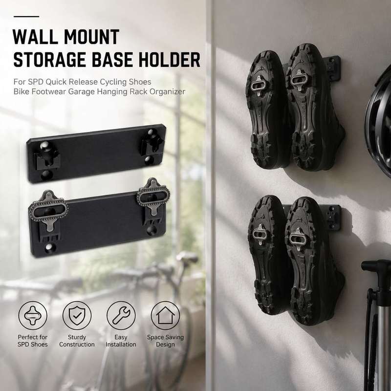 Cycling Gear Wall Hanger - ฐานติดผนังสำหรับเก็บรองเท้าปั่นจักรยานแบบปลดเร็ว SPD ที่แขวนรองเท้าจักรยานในโรงรถ