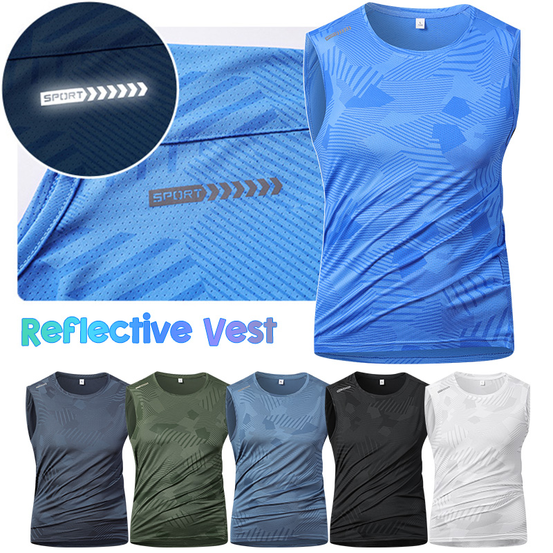 Reflective Cycling Vest - เสื้อกั๊กสะท้อนแสงสำหรับผู้ชาย วิ่งออกกำลังกาย ระบายอากาศได้ดี ผ้าไหมน้ำแข็ง สำหรับฟิตเนส ปั่นจักรยาน