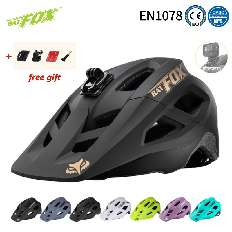 Cycling Gear Pas - หมวกจักรยานเสือภูเขา BATFOX สามารถติดตั้งกล้องกีฬาได้ อุปกรณ์ปั่นจักรยานไฟฟ้า หมวกนิรภัยสำหรับผู้ชายและผู้หญิง หมวกจักรยานเสือภูเขา