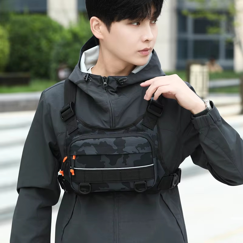 Reflective Cycling Vest - เสื้อกั๊กสะพายหน้าสำหรับปั่นจักรยาน กระเป๋าเป้สะพายหลังแบบยุทธวิธี สำหรับตั้งแคมป์ ปีนเขา ล่าสัตว์ กระเป๋าเป้สะพายไหล่