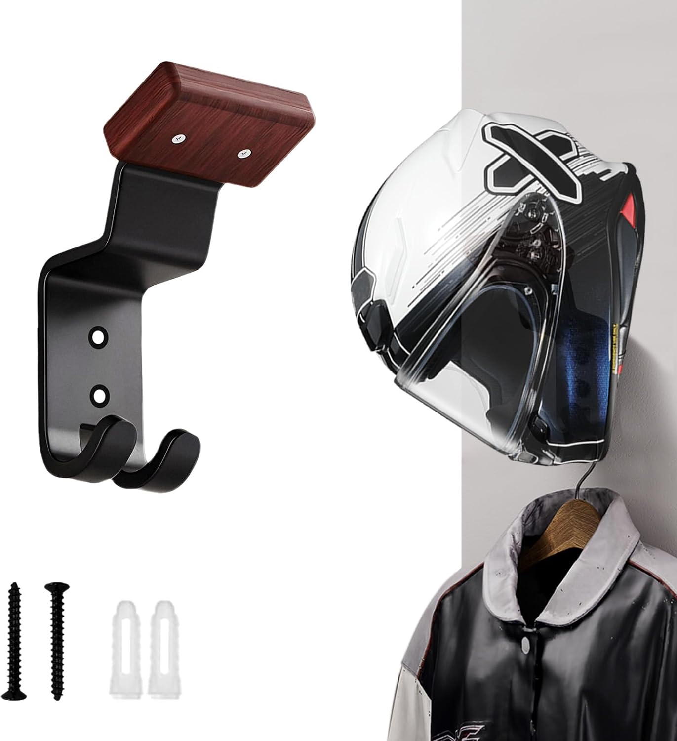 Cycling Gear Stand - ที่แขวนหมวกกันน็อคมอเตอร์ไซค์แบบติดผนัง, ที่แขวนหมวกกันน็อคแบบหนาพิเศษพร้อมตะขอเกี่ยวสำหรับจักรยาน, ฟุตบอล, อุปกรณ์สกี และเสื้อแจ็คเก็ต